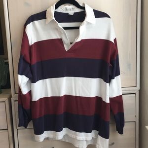 Red Blue and White button up long sleeve polo